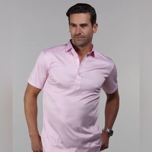 Collars & Co NWT Semi-Spread Collar Polo In Pink Houndstooth Print.  Size Large